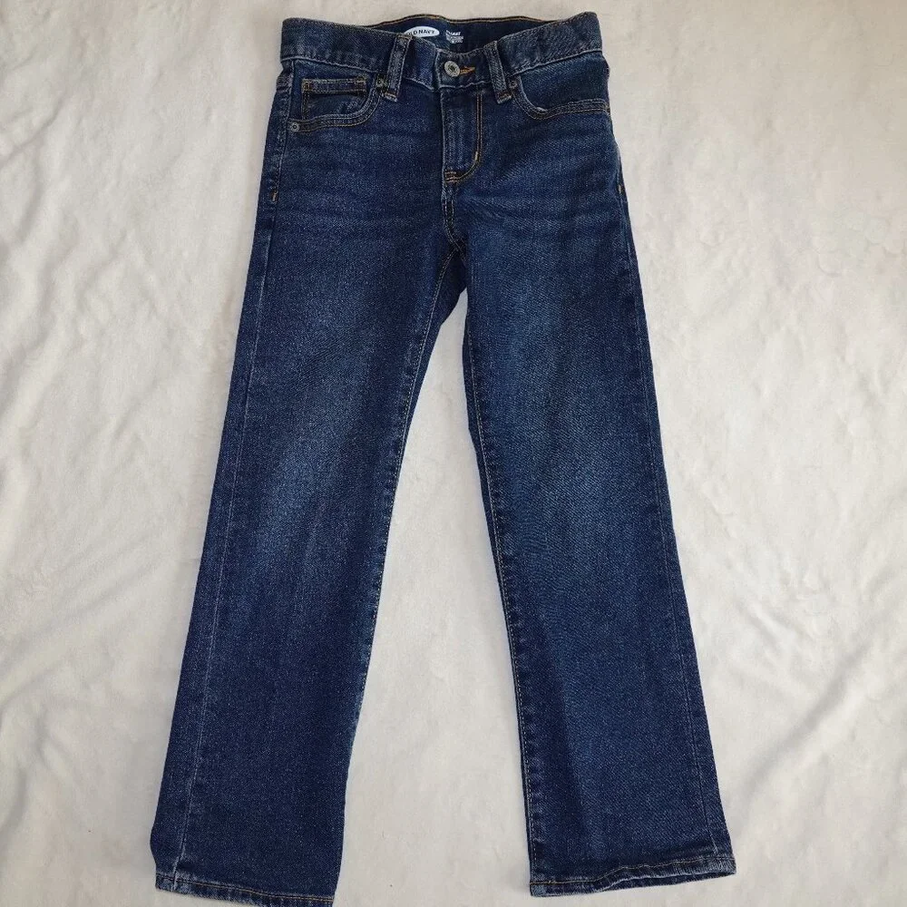 Boys Size 7 Old Navy Straight Leg, Adjustable Waist Blue Jeans Snap Closure